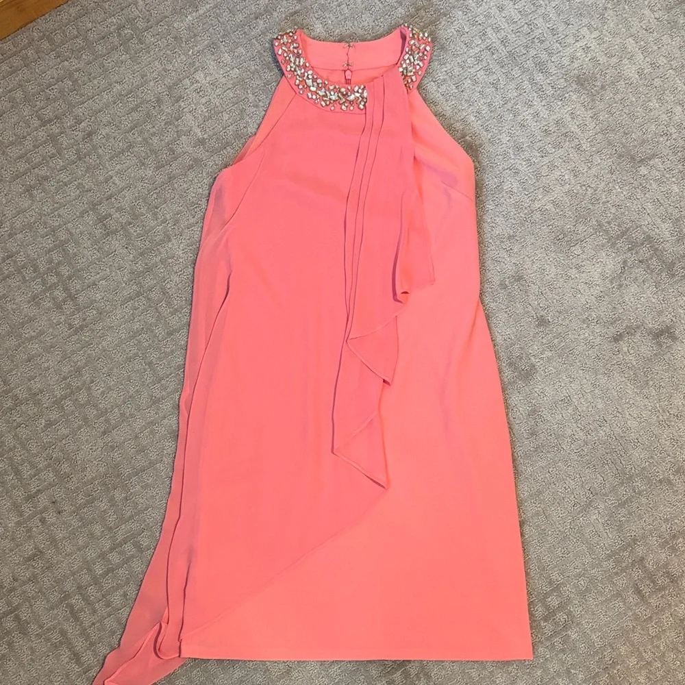 Vince Camuto Pink Asymmetrical Dress with Embellished Neckline - Picture 3 of 8